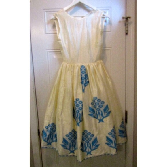 Vintage 50s Dress Embroidery Layered Crinoline Lined Turquoise Blue Size S/M - Picture 9 of 9